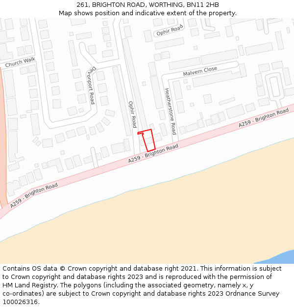 261, BRIGHTON ROAD, WORTHING, BN11 2HB: Location map and indicative extent of plot