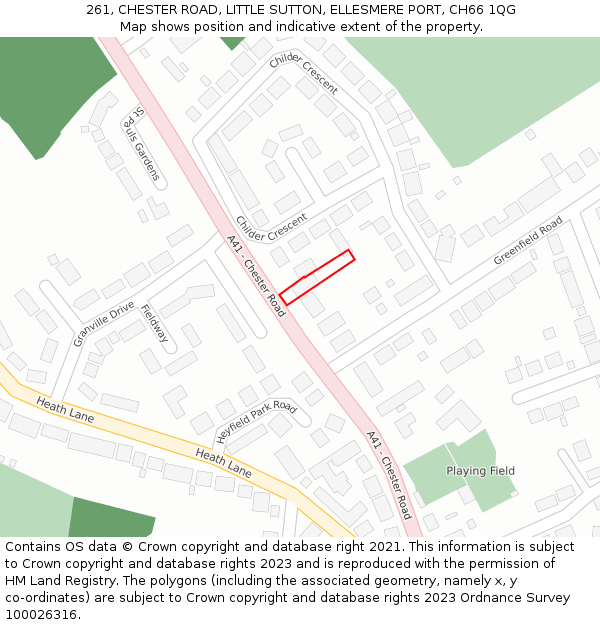 261, CHESTER ROAD, LITTLE SUTTON, ELLESMERE PORT, CH66 1QG: Location map and indicative extent of plot