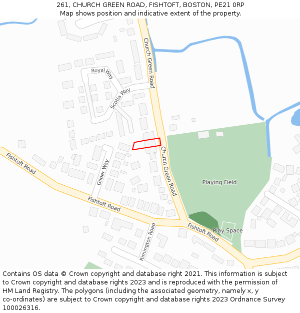 261, CHURCH GREEN ROAD, FISHTOFT, BOSTON, PE21 0RP: Location map and indicative extent of plot