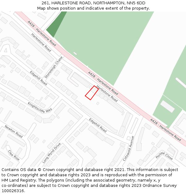 261, HARLESTONE ROAD, NORTHAMPTON, NN5 6DD: Location map and indicative extent of plot