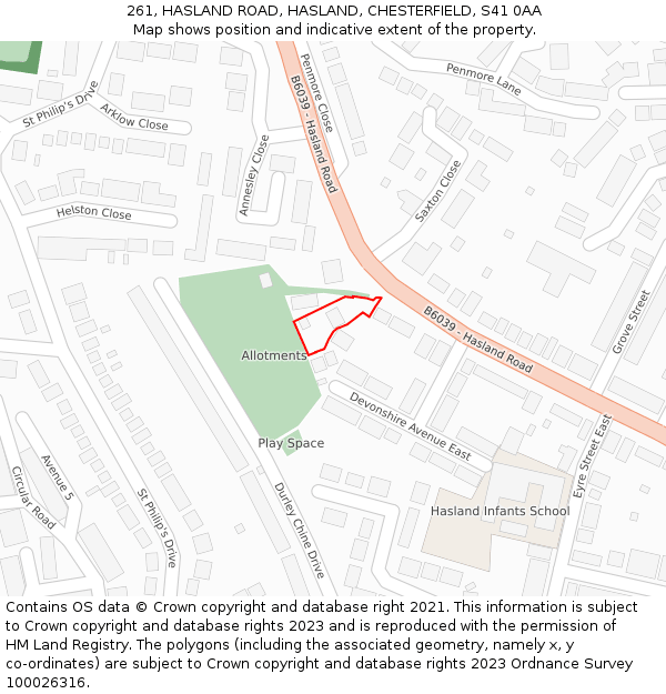 261, HASLAND ROAD, HASLAND, CHESTERFIELD, S41 0AA: Location map and indicative extent of plot