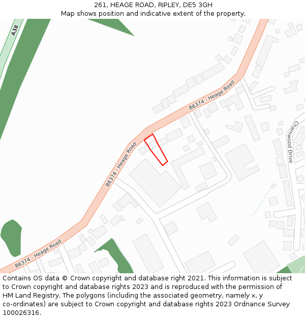 261, HEAGE ROAD, RIPLEY, DE5 3GH: Location map and indicative extent of plot