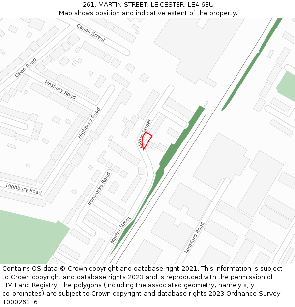 261, MARTIN STREET, LEICESTER, LE4 6EU: Location map and indicative extent of plot