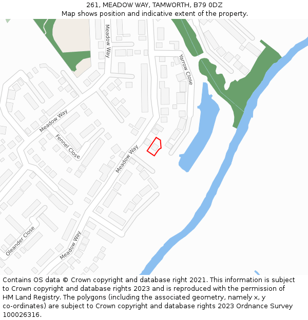 261, MEADOW WAY, TAMWORTH, B79 0DZ: Location map and indicative extent of plot