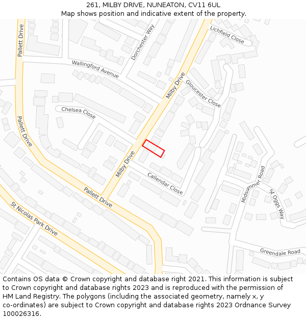 261, MILBY DRIVE, NUNEATON, CV11 6UL: Location map and indicative extent of plot