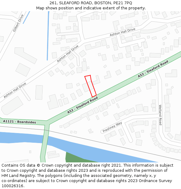 261, SLEAFORD ROAD, BOSTON, PE21 7PQ: Location map and indicative extent of plot