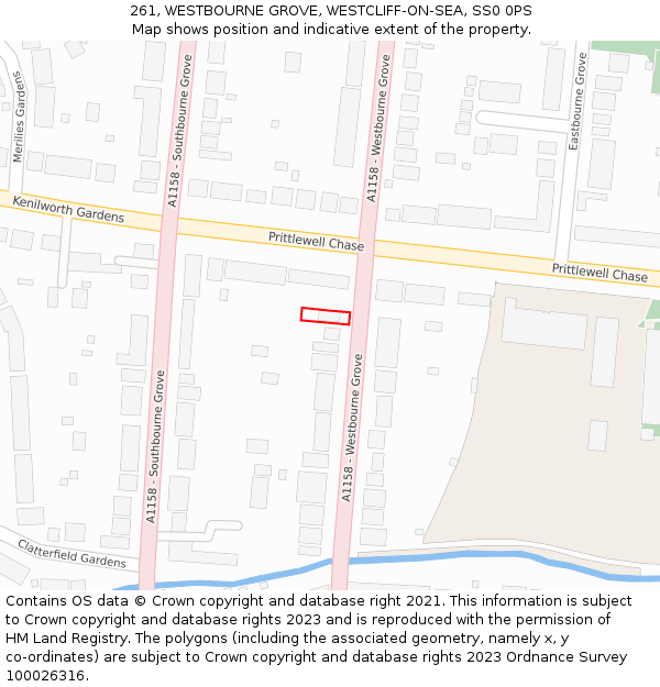 261, WESTBOURNE GROVE, WESTCLIFF-ON-SEA, SS0 0PS: Location map and indicative extent of plot