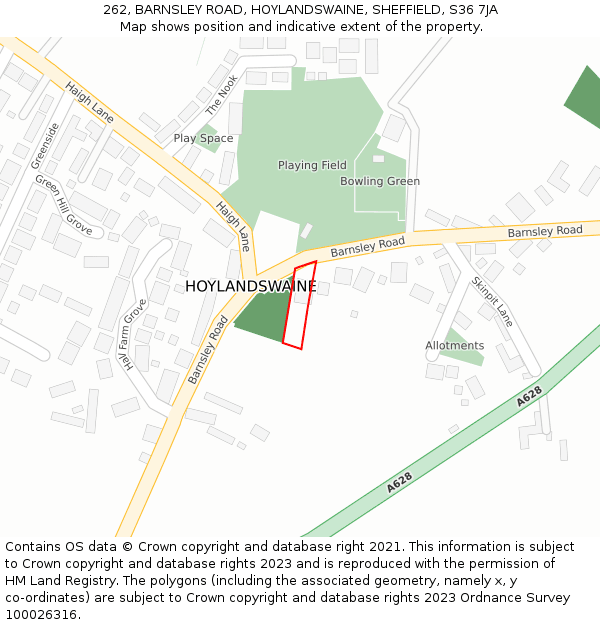 262, BARNSLEY ROAD, HOYLANDSWAINE, SHEFFIELD, S36 7JA: Location map and indicative extent of plot