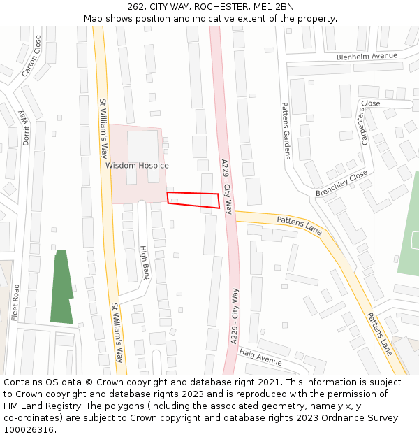 262, CITY WAY, ROCHESTER, ME1 2BN: Location map and indicative extent of plot