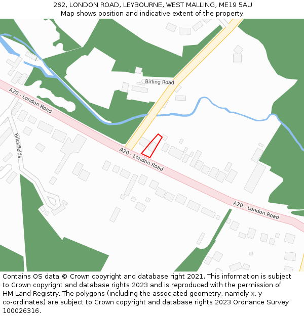 262, LONDON ROAD, LEYBOURNE, WEST MALLING, ME19 5AU: Location map and indicative extent of plot