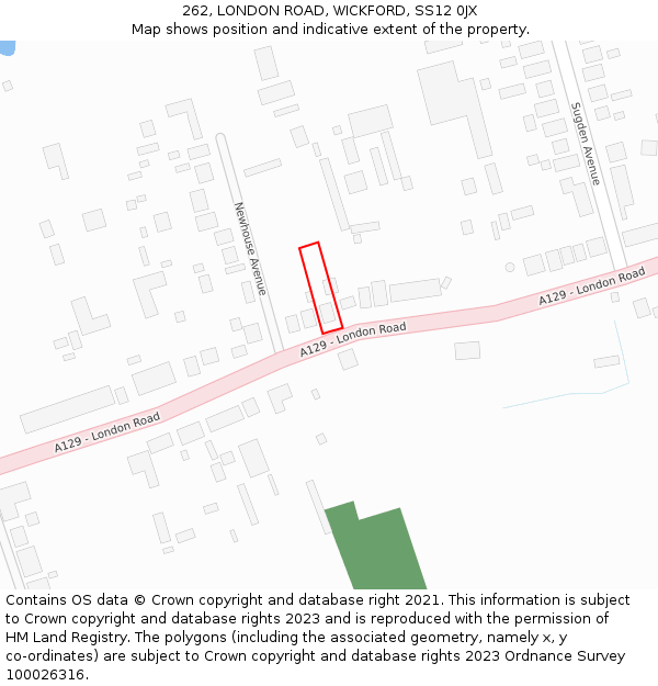 262, LONDON ROAD, WICKFORD, SS12 0JX: Location map and indicative extent of plot