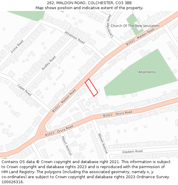 262, MALDON ROAD, COLCHESTER, CO3 3BE: Location map and indicative extent of plot