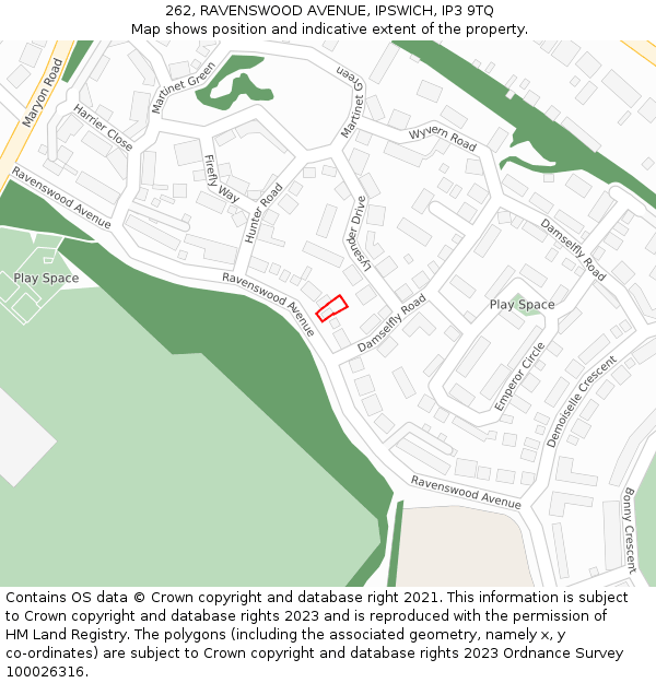 262, RAVENSWOOD AVENUE, IPSWICH, IP3 9TQ: Location map and indicative extent of plot