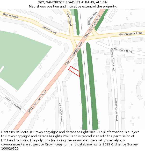 262, SANDRIDGE ROAD, ST ALBANS, AL1 4AJ: Location map and indicative extent of plot