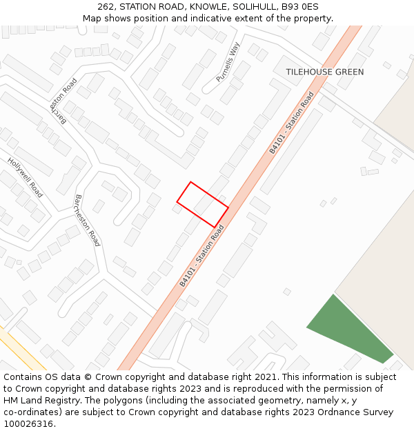262, STATION ROAD, KNOWLE, SOLIHULL, B93 0ES: Location map and indicative extent of plot