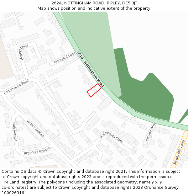 262A, NOTTINGHAM ROAD, RIPLEY, DE5 3JT: Location map and indicative extent of plot
