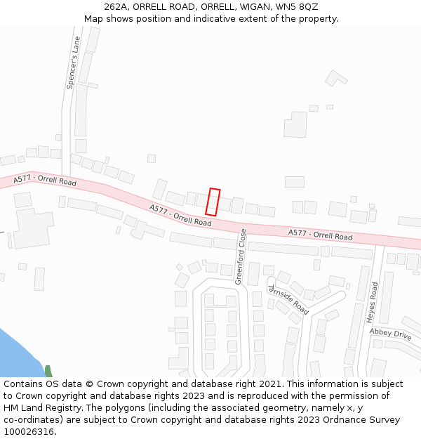 262A, ORRELL ROAD, ORRELL, WIGAN, WN5 8QZ: Location map and indicative extent of plot