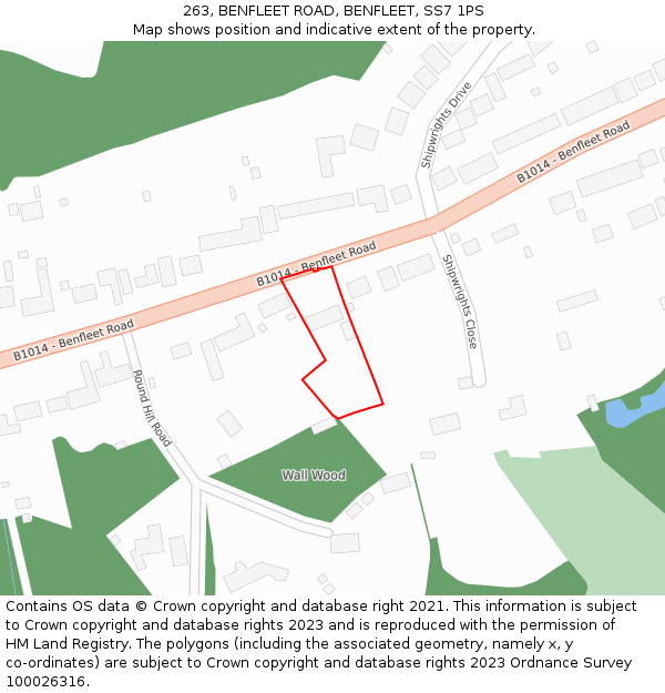 263, BENFLEET ROAD, BENFLEET, SS7 1PS: Location map and indicative extent of plot