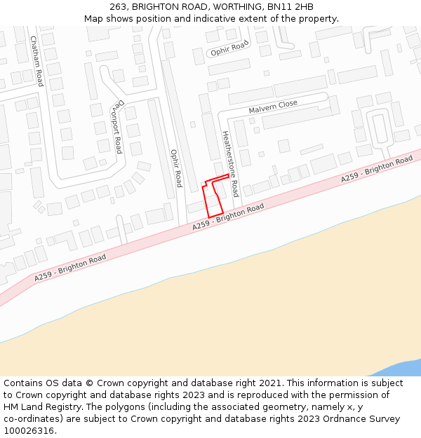 263, BRIGHTON ROAD, WORTHING, BN11 2HB: Location map and indicative extent of plot