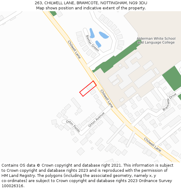 263, CHILWELL LANE, BRAMCOTE, NOTTINGHAM, NG9 3DU: Location map and indicative extent of plot