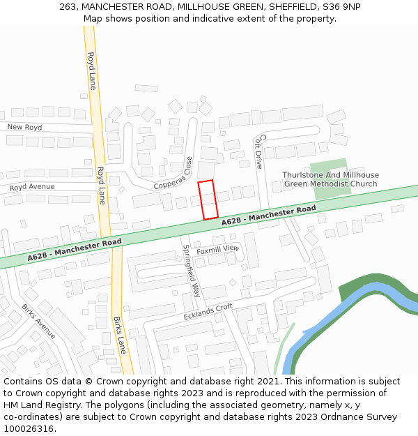 263, MANCHESTER ROAD, MILLHOUSE GREEN, SHEFFIELD, S36 9NP: Location map and indicative extent of plot