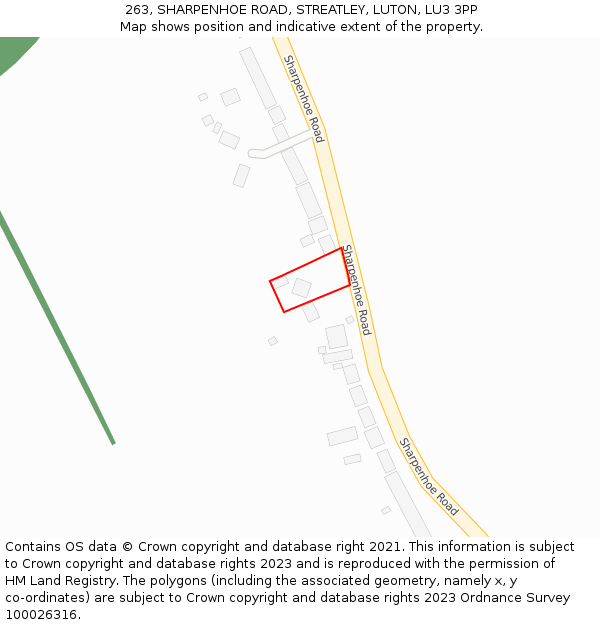 263, SHARPENHOE ROAD, STREATLEY, LUTON, LU3 3PP: Location map and indicative extent of plot