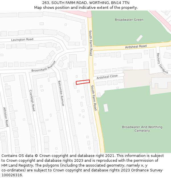263, SOUTH FARM ROAD, WORTHING, BN14 7TN: Location map and indicative extent of plot