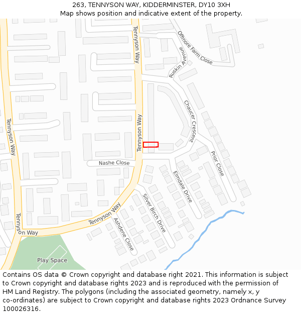 263, TENNYSON WAY, KIDDERMINSTER, DY10 3XH: Location map and indicative extent of plot