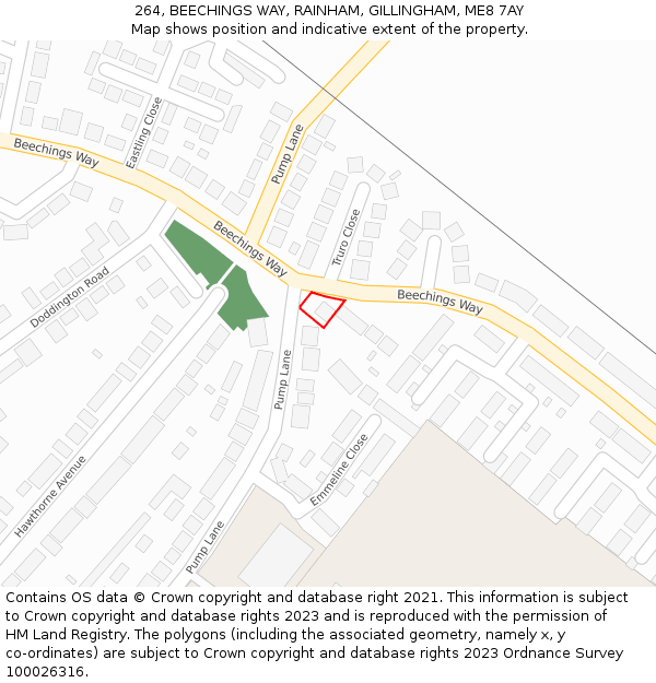 264, BEECHINGS WAY, RAINHAM, GILLINGHAM, ME8 7AY: Location map and indicative extent of plot