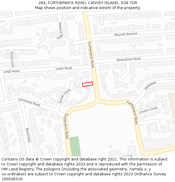 264, FURTHERWICK ROAD, CANVEY ISLAND, SS8 7DR: Location map and indicative extent of plot