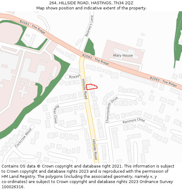 264, HILLSIDE ROAD, HASTINGS, TN34 2QZ: Location map and indicative extent of plot