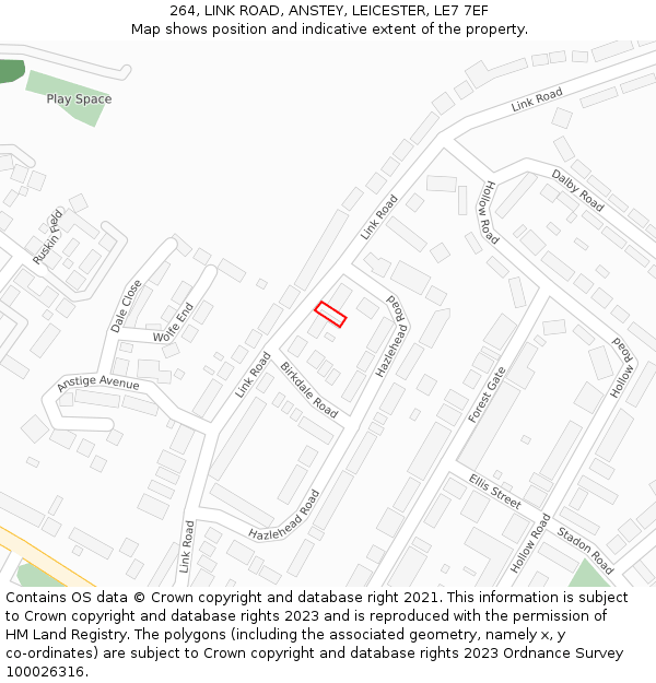 264, LINK ROAD, ANSTEY, LEICESTER, LE7 7EF: Location map and indicative extent of plot
