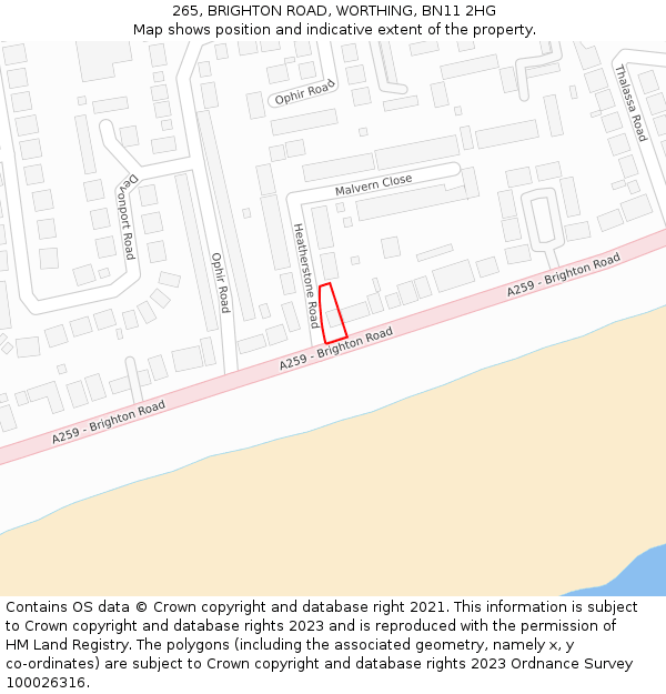 265, BRIGHTON ROAD, WORTHING, BN11 2HG: Location map and indicative extent of plot