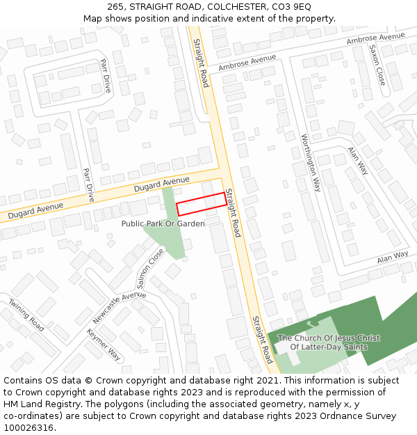 265, STRAIGHT ROAD, COLCHESTER, CO3 9EQ: Location map and indicative extent of plot