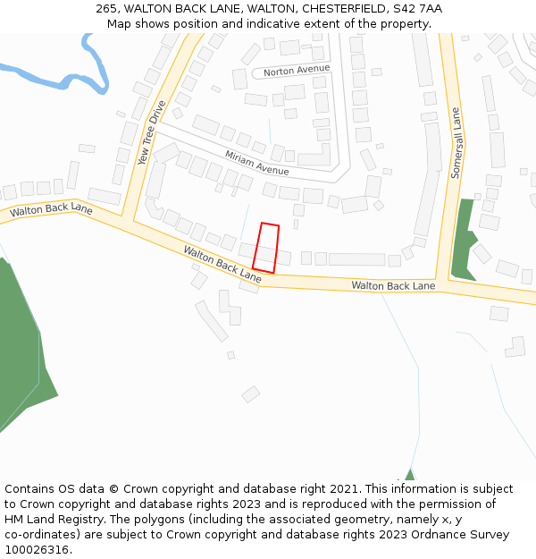 265, WALTON BACK LANE, WALTON, CHESTERFIELD, S42 7AA: Location map and indicative extent of plot