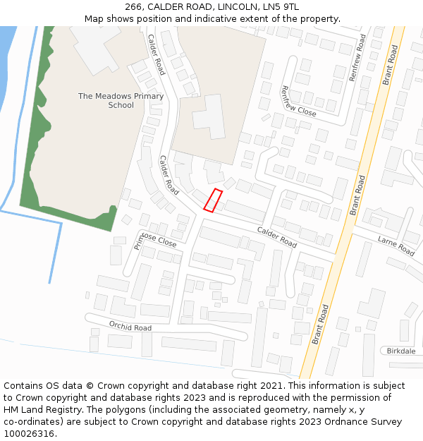266, CALDER ROAD, LINCOLN, LN5 9TL: Location map and indicative extent of plot