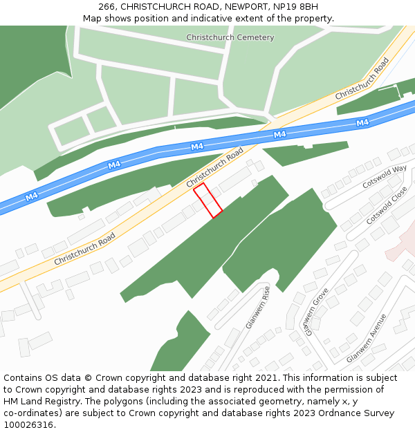 266, CHRISTCHURCH ROAD, NEWPORT, NP19 8BH: Location map and indicative extent of plot