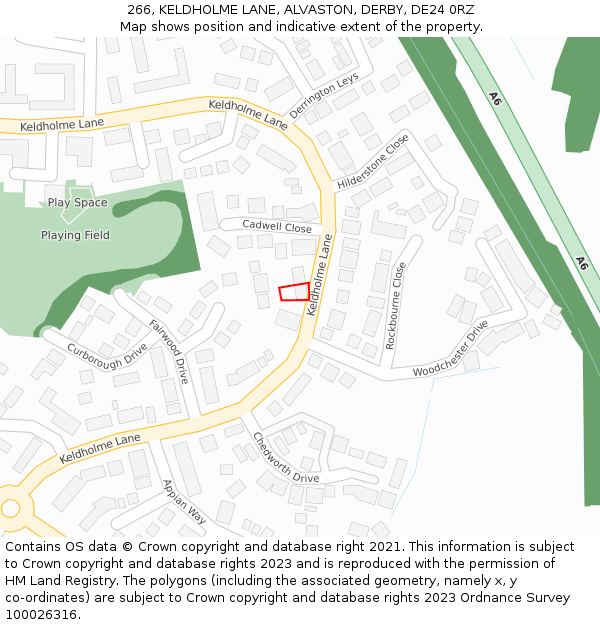 266, KELDHOLME LANE, ALVASTON, DERBY, DE24 0RZ: Location map and indicative extent of plot