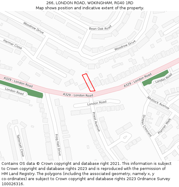 266, LONDON ROAD, WOKINGHAM, RG40 1RD: Location map and indicative extent of plot
