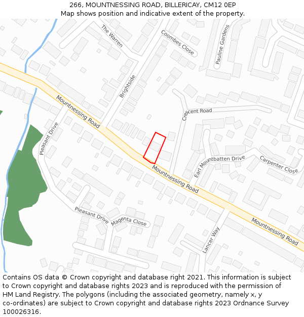266, MOUNTNESSING ROAD, BILLERICAY, CM12 0EP: Location map and indicative extent of plot