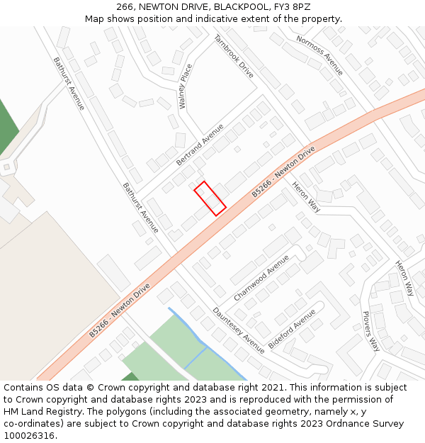 266, NEWTON DRIVE, BLACKPOOL, FY3 8PZ: Location map and indicative extent of plot