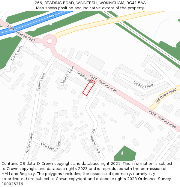 266, READING ROAD, WINNERSH, WOKINGHAM, RG41 5AA: Location map and indicative extent of plot