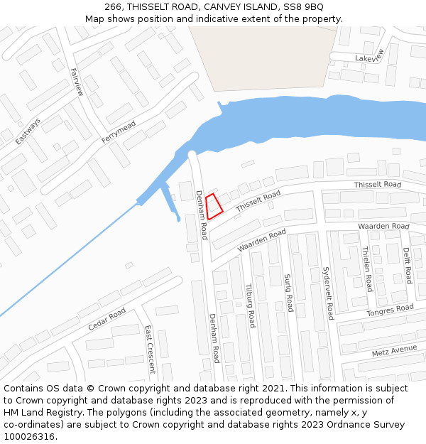 266, THISSELT ROAD, CANVEY ISLAND, SS8 9BQ: Location map and indicative extent of plot