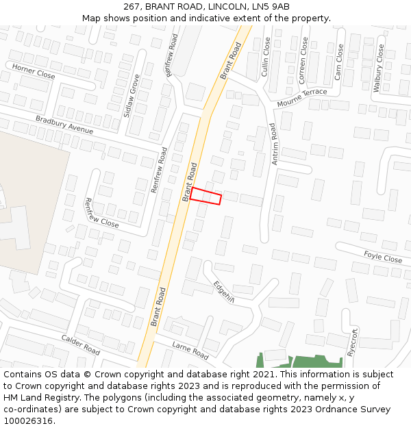 267, BRANT ROAD, LINCOLN, LN5 9AB: Location map and indicative extent of plot
