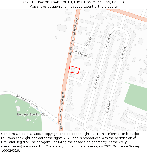 267, FLEETWOOD ROAD SOUTH, THORNTON-CLEVELEYS, FY5 5EA: Location map and indicative extent of plot