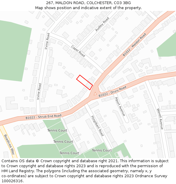 267, MALDON ROAD, COLCHESTER, CO3 3BG: Location map and indicative extent of plot