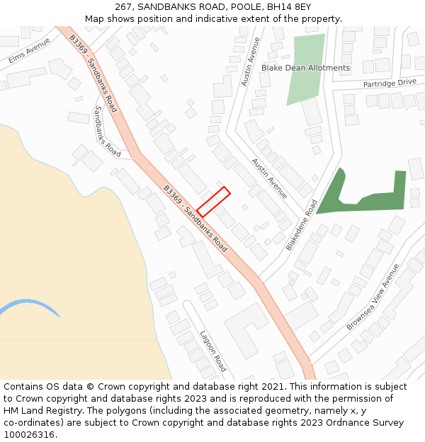 267, SANDBANKS ROAD, POOLE, BH14 8EY: Location map and indicative extent of plot