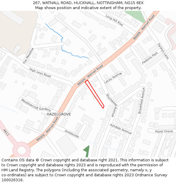 267, WATNALL ROAD, HUCKNALL, NOTTINGHAM, NG15 6EX: Location map and indicative extent of plot