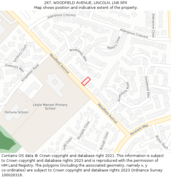 267, WOODFIELD AVENUE, LINCOLN, LN6 0PX: Location map and indicative extent of plot
