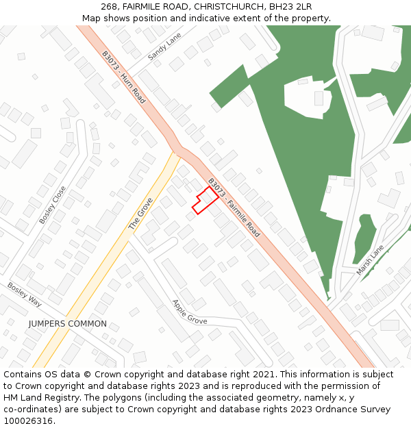 268, FAIRMILE ROAD, CHRISTCHURCH, BH23 2LR: Location map and indicative extent of plot